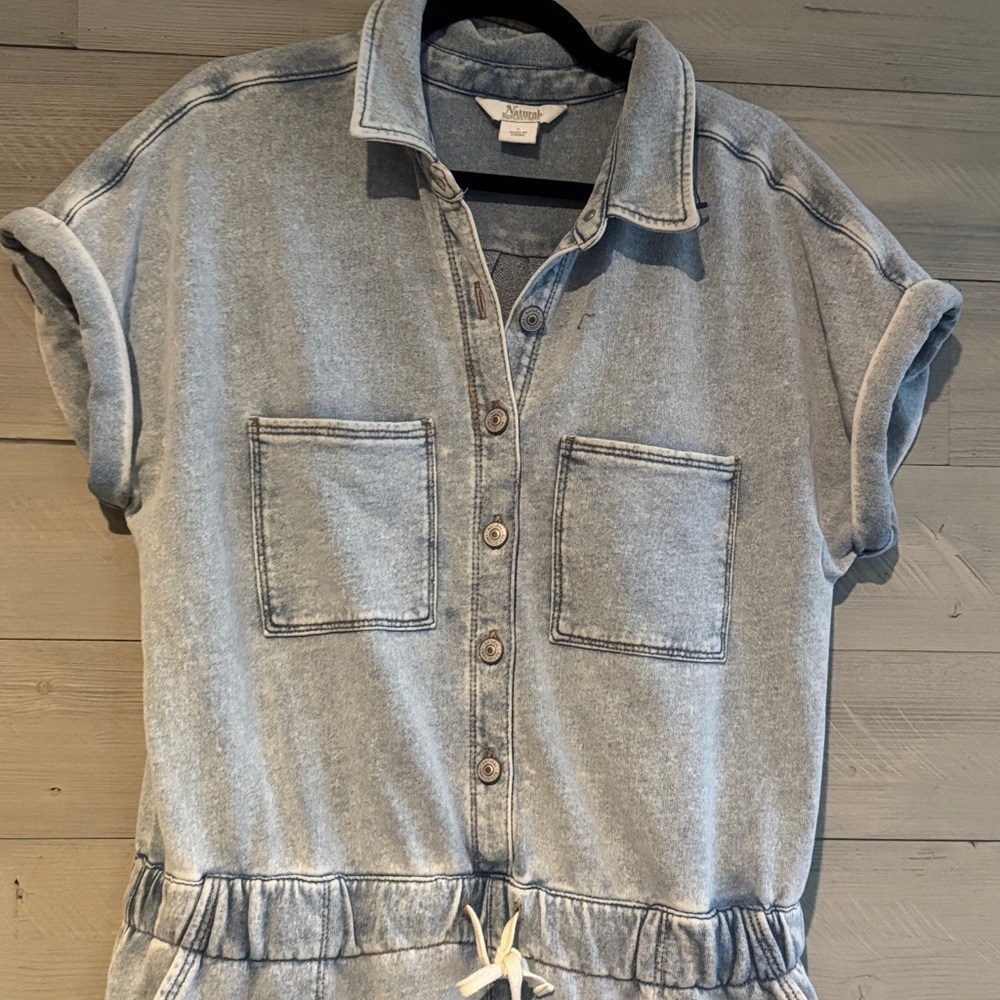 Naturalizer Light Blue Button-Up Romper - Picture 4 of 9
